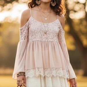 NWT Streetwear Society M Y2K Whimsigoth Fairy Grunge Boho Lace Babydoll Blouse